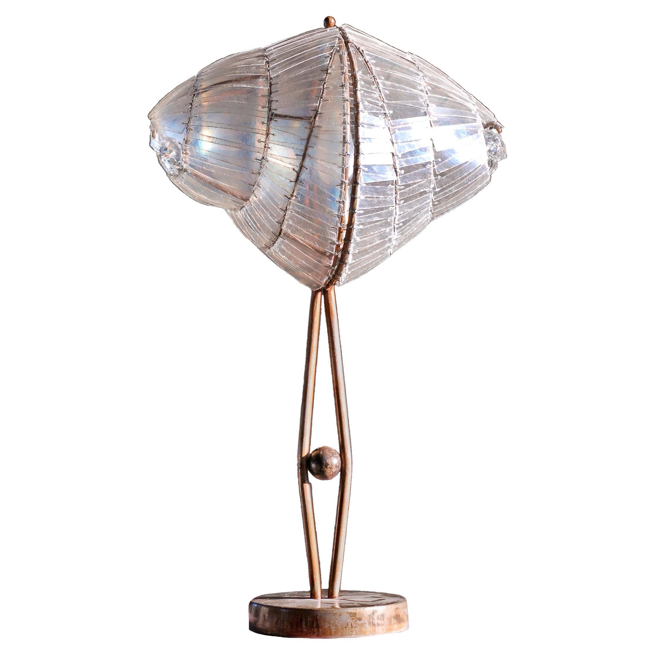 Lampe de bureau contemporaine Valentina Giovando en fibre de verre et fer blanc transparent
