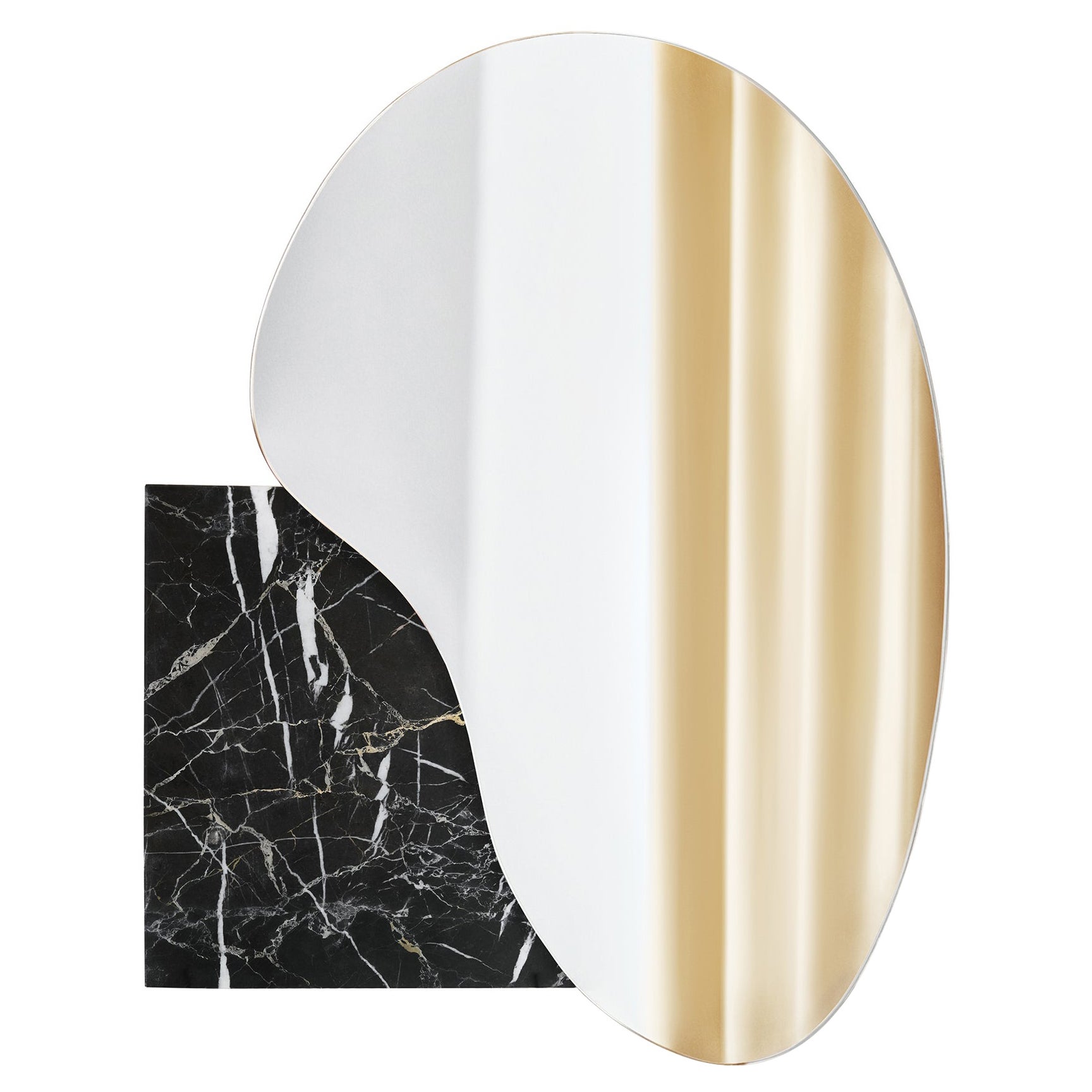 Modern Wall Mirror Lake 4 by Noom with Black Marble Alanya Base