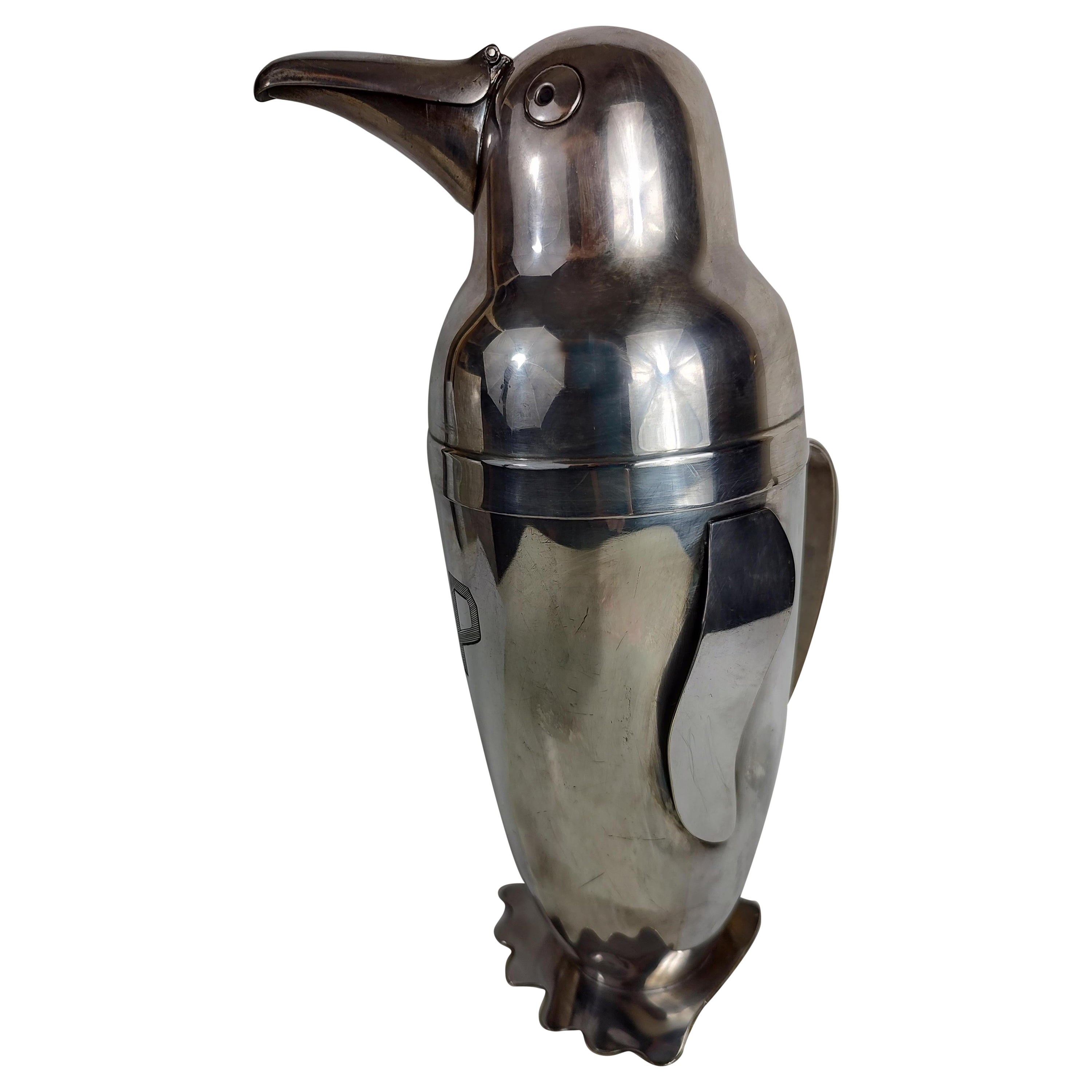 Art Deco Sculptural Silver Plate Penguin Cocktail Shaker by Napier, C1932