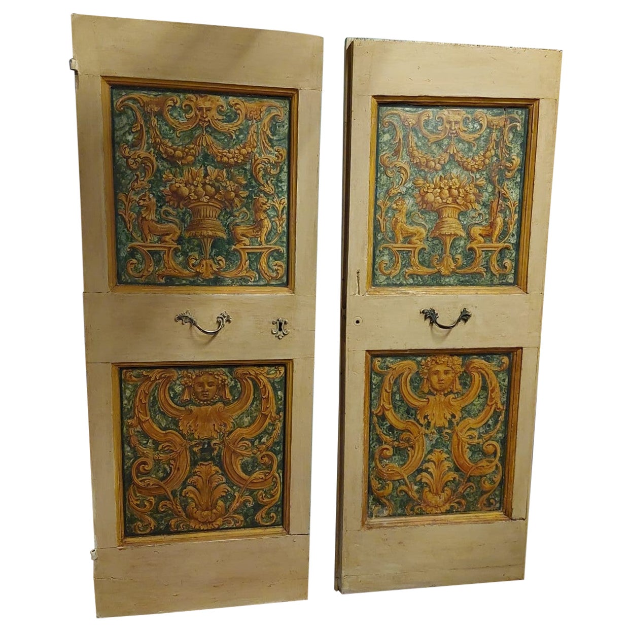 Pair of Single Lacquered and Painted Interior Doors, 18th Century Italy For Sale