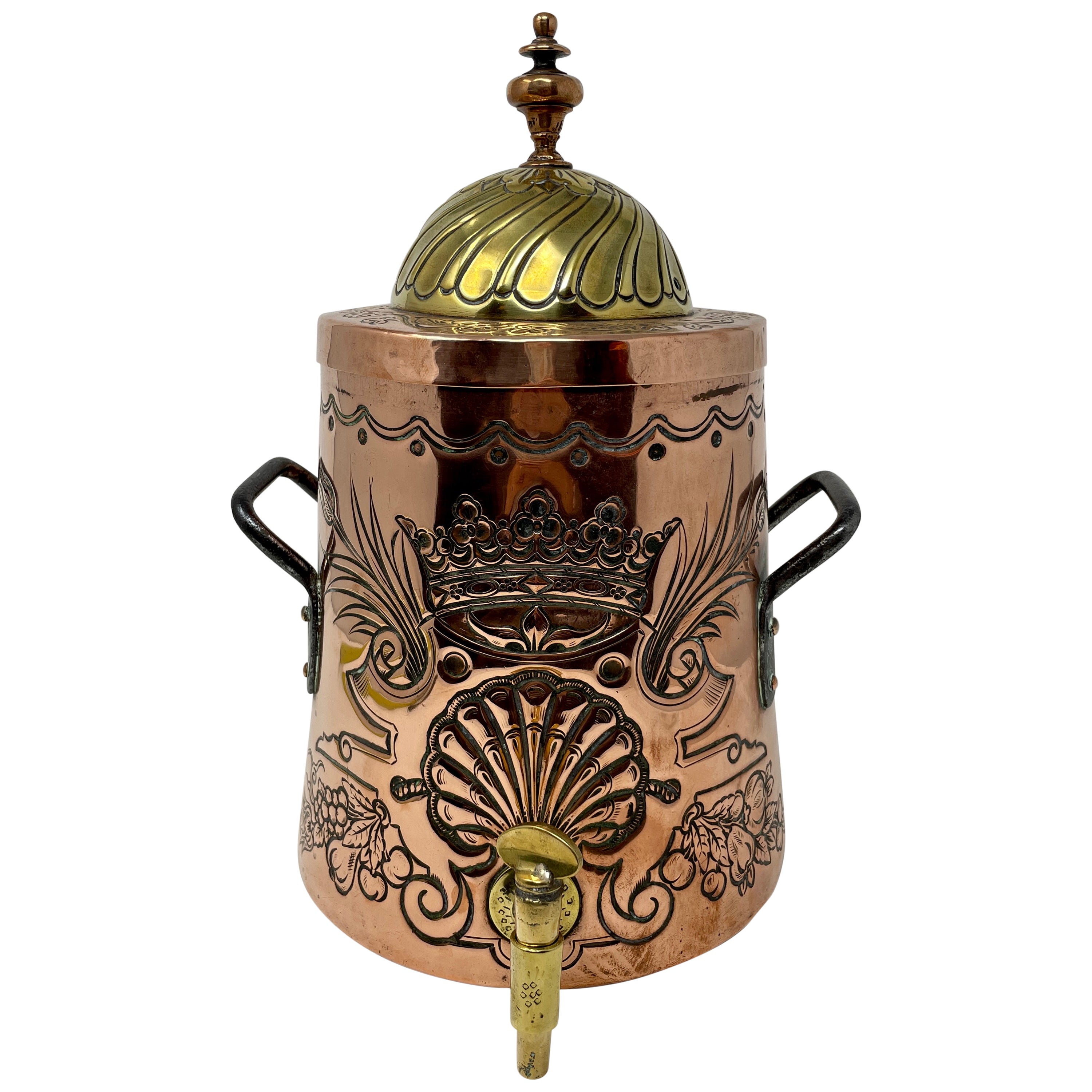 Antique 18th Century Copper and Brass Original Spigot Tea Dispenser For Sale