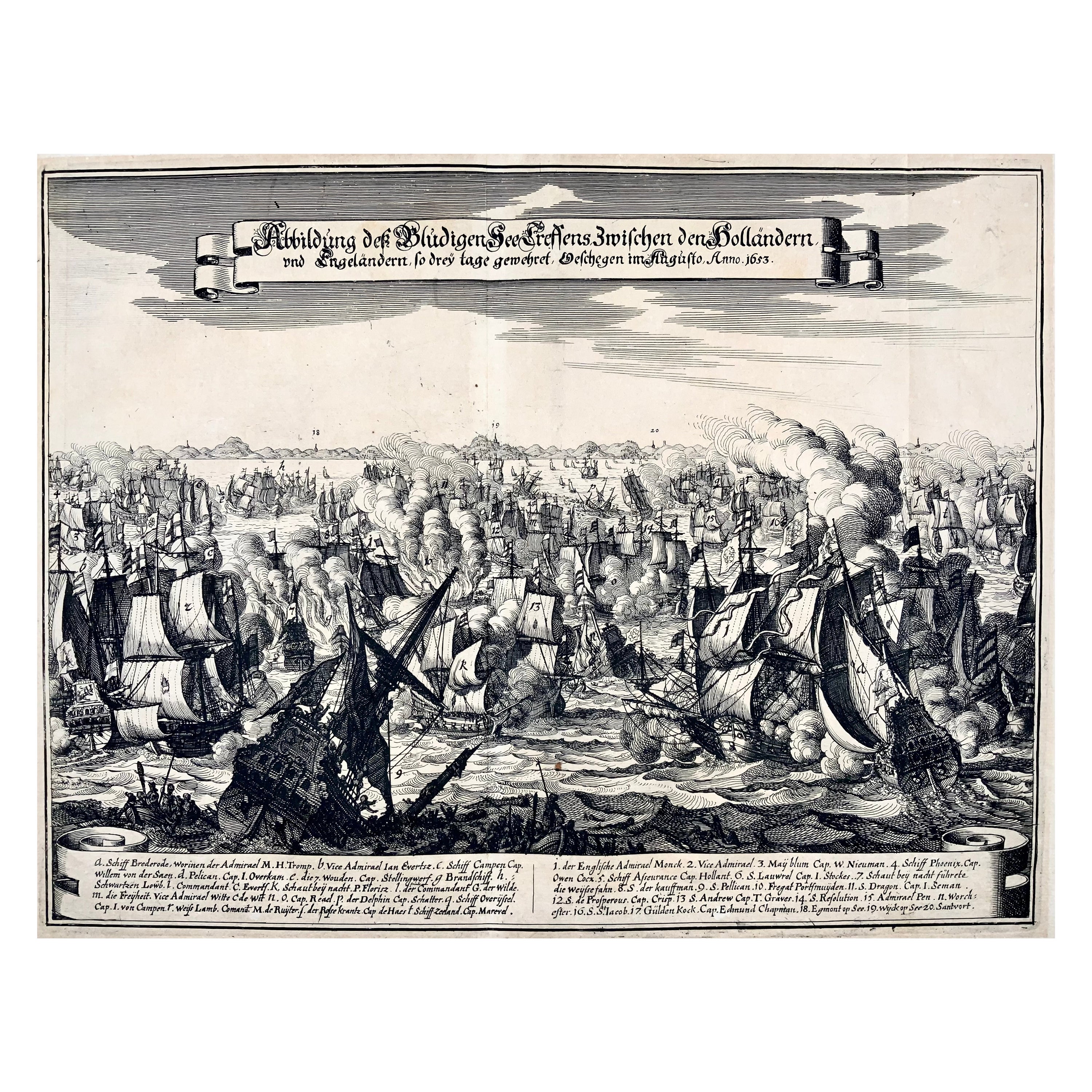 Mattheus Merian, bataille navale entre les Anglais et les Hollandais Anno 1653 en vente