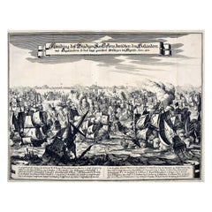 Antique Mattheus Merian, Naval Battle Between the English & Dutch Anno 1653