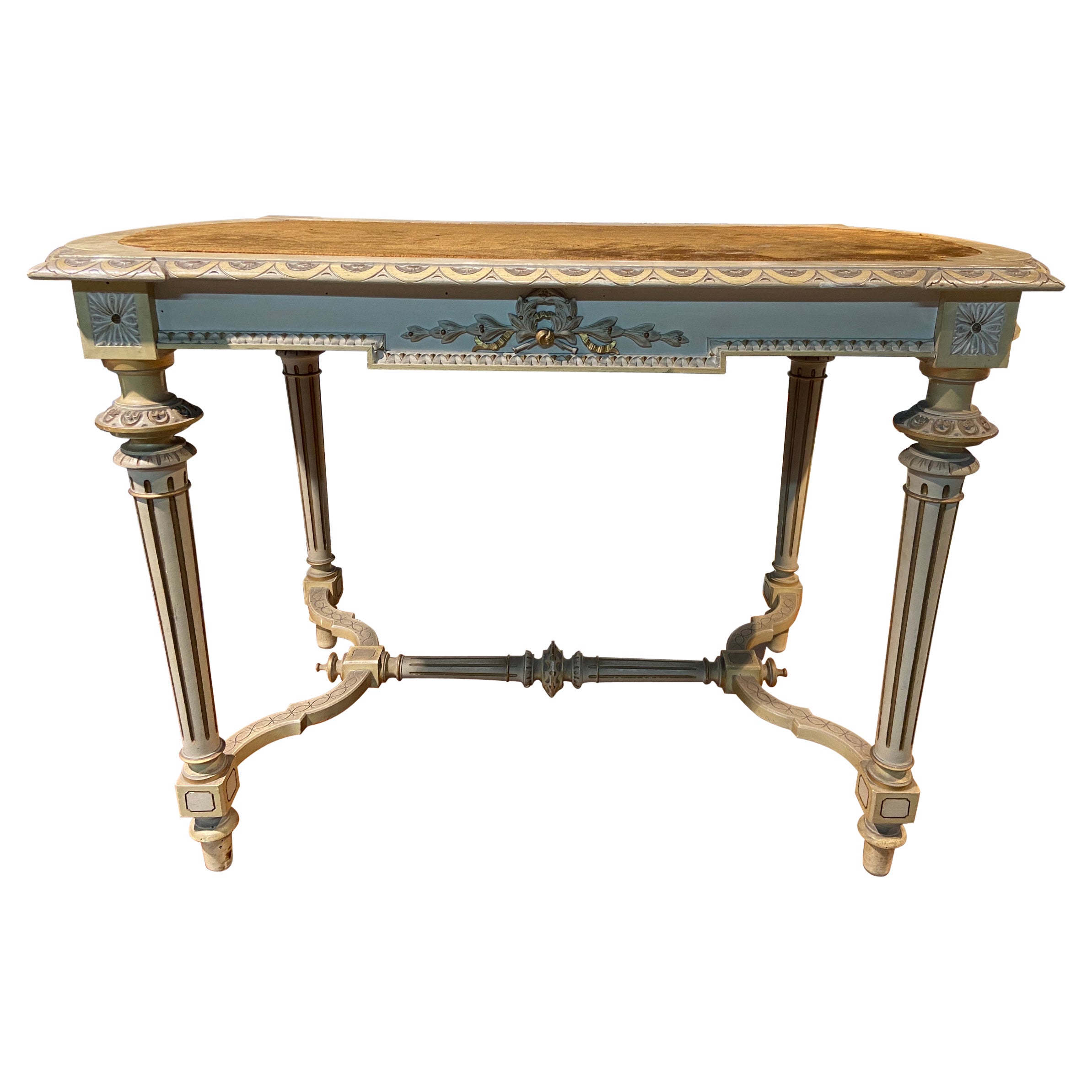Table à écrire française du 20e siècle sculptée et peinte à la main dans le style Louise XVI