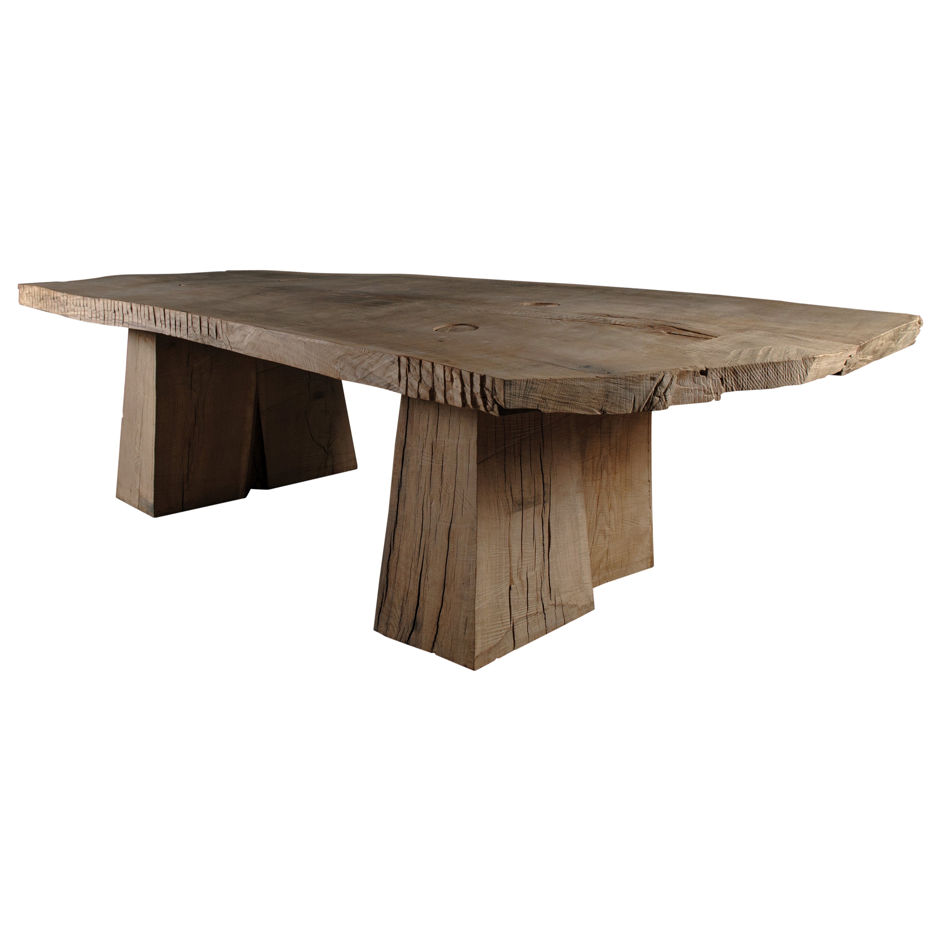 Sculpted Massive Dining Table V8 in Solid Oakwood 'Custom Size' For Sale