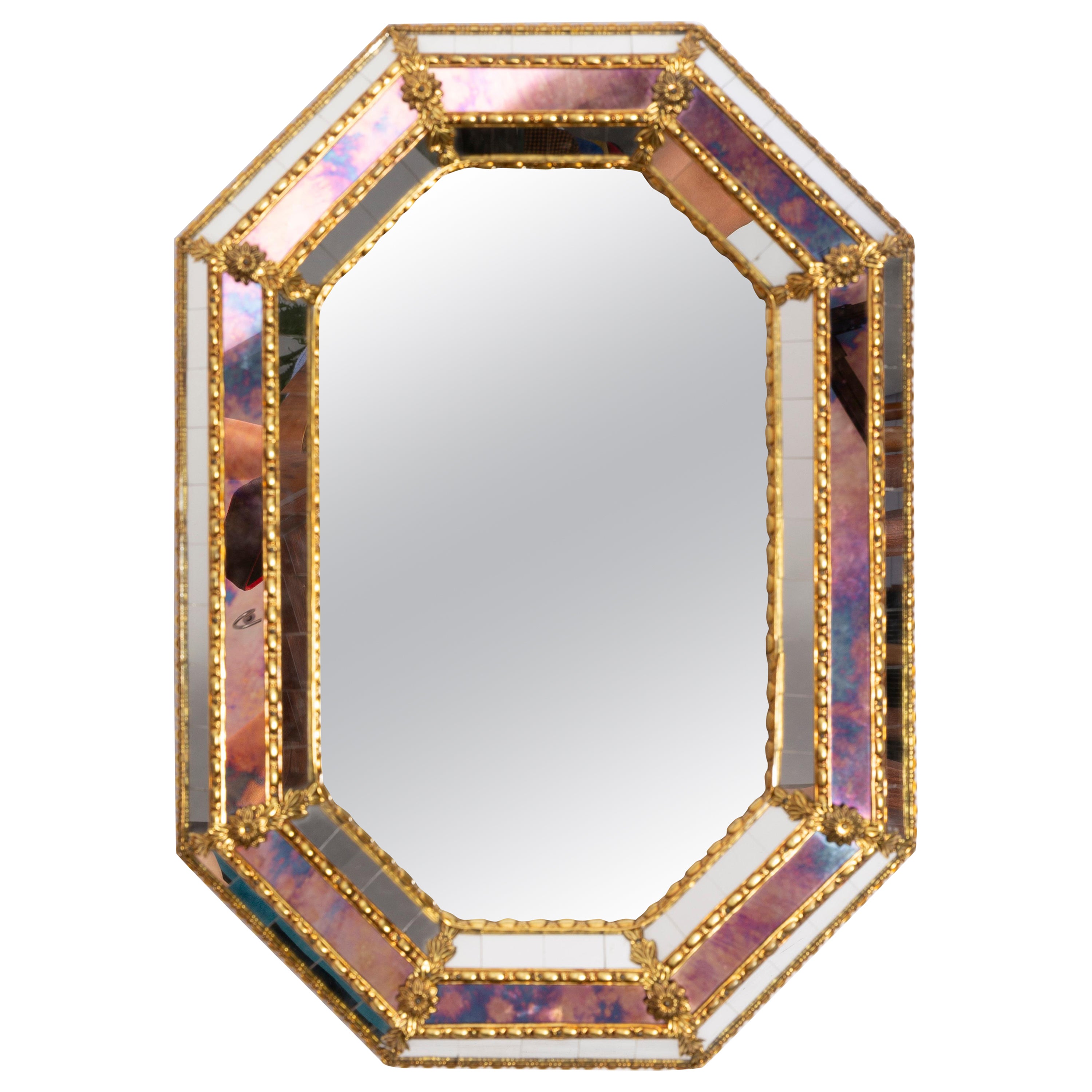 Mid-Century Original Mirror in Decorative Metal Frame, Italy, 1980s For Sale