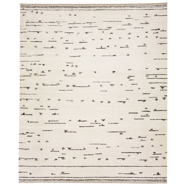 Modern Moroccan Boho Style Handmade Ivory Oversize Wool Rug For Sale at ...