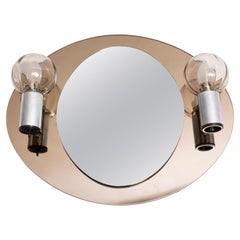 Mid Century Brown Glass Mirror with Lamps, Italy, 1970s