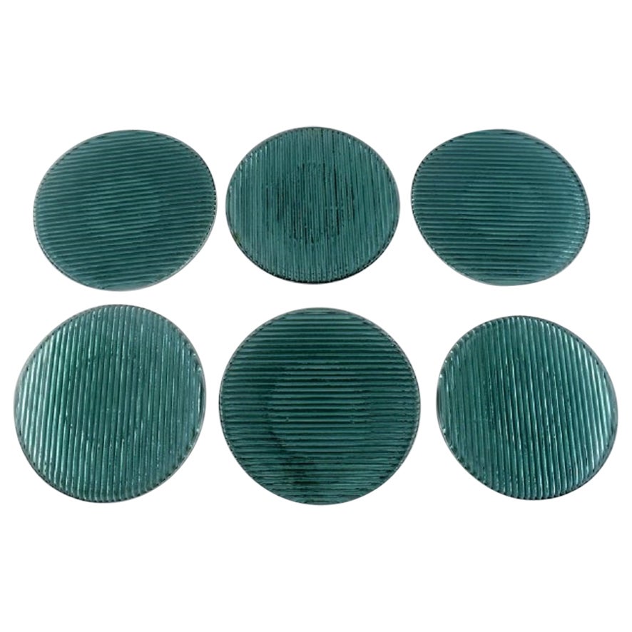 Per Lütken for Holmegaard, Six "Buffet" Plates in Blue-Green Art Glass For Sale