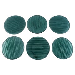 Vintage Per Lütken for Holmegaard, Six "Buffet" Plates in Blue-Green Art Glass