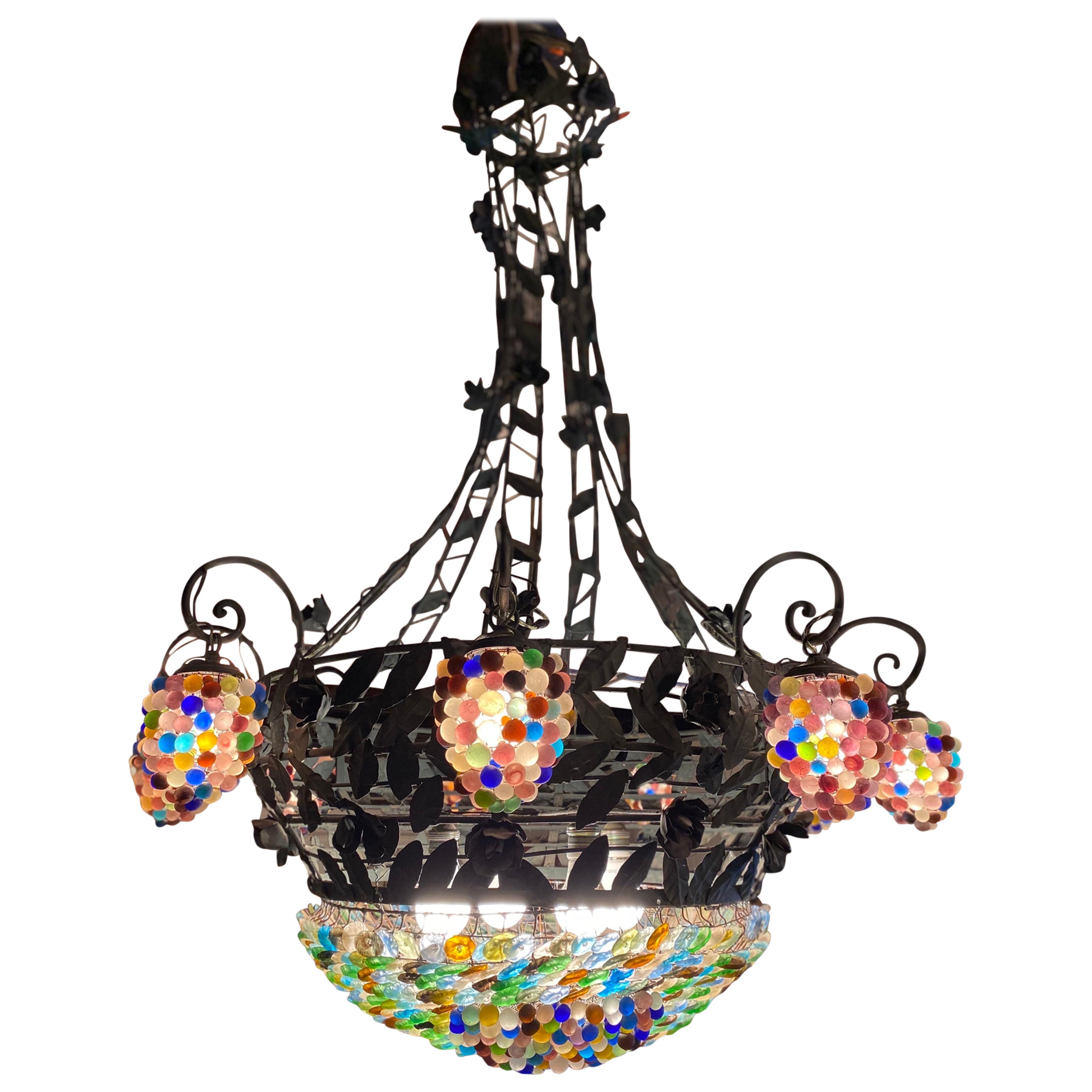 Vintage Murano Glass Grapes & Flowers Chandelier