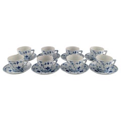 Eight Bing & Grøndahl Blue Fluted Coffee Cups with Saucers