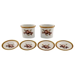 Royal Copenhagen - Rose brune, deux vases et quatre couvercles à beurre en porcelaine