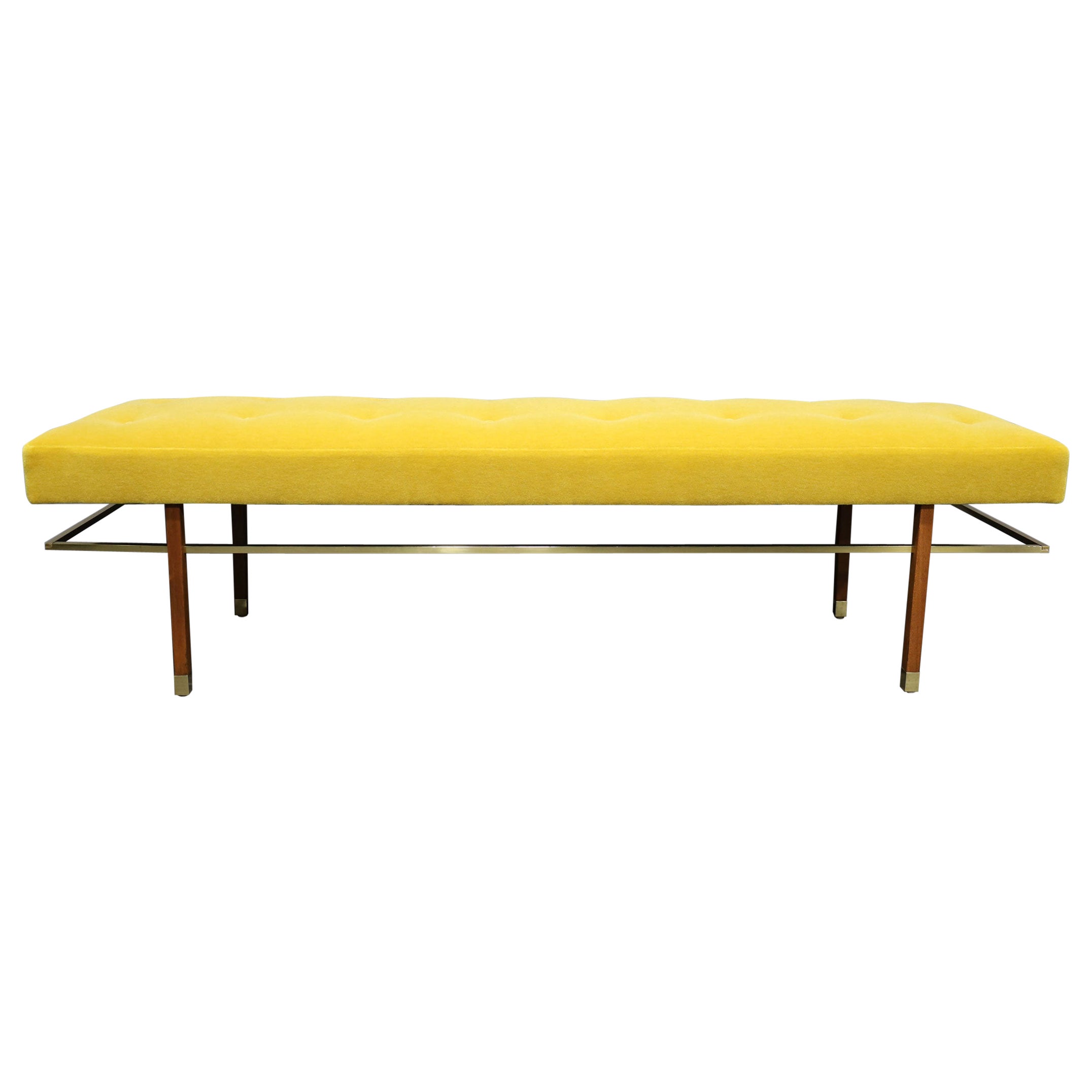 Large Harvey Probber Bench in Mohair Upholstery with Brass Trim For Sale