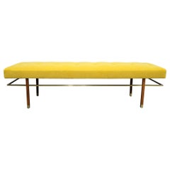 Large Harvey Probber Bench in Mohair Upholstery with Brass Trim