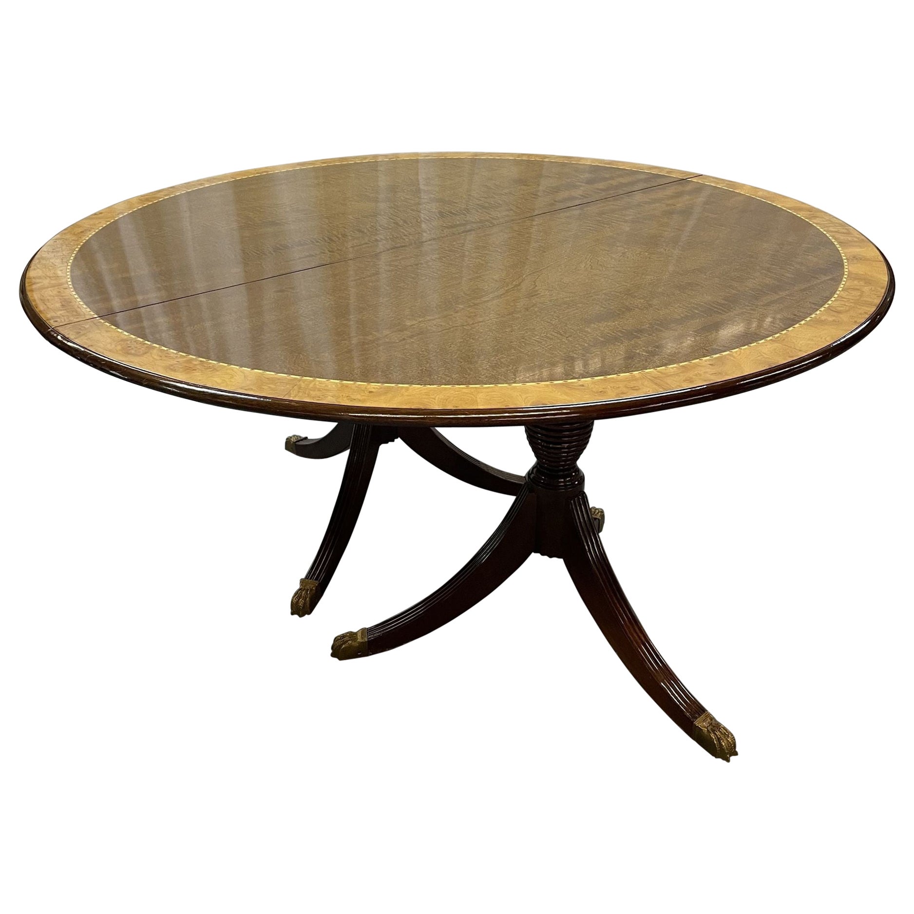 Regency Style Round Regency Style Dining Table, Two Leaves, Banded, Pads