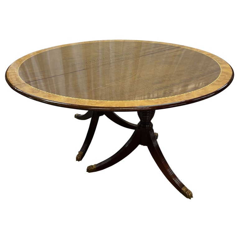 Regency Style Round Regency Style Dining Table, Two Leaves, Banded, Pads For Sale