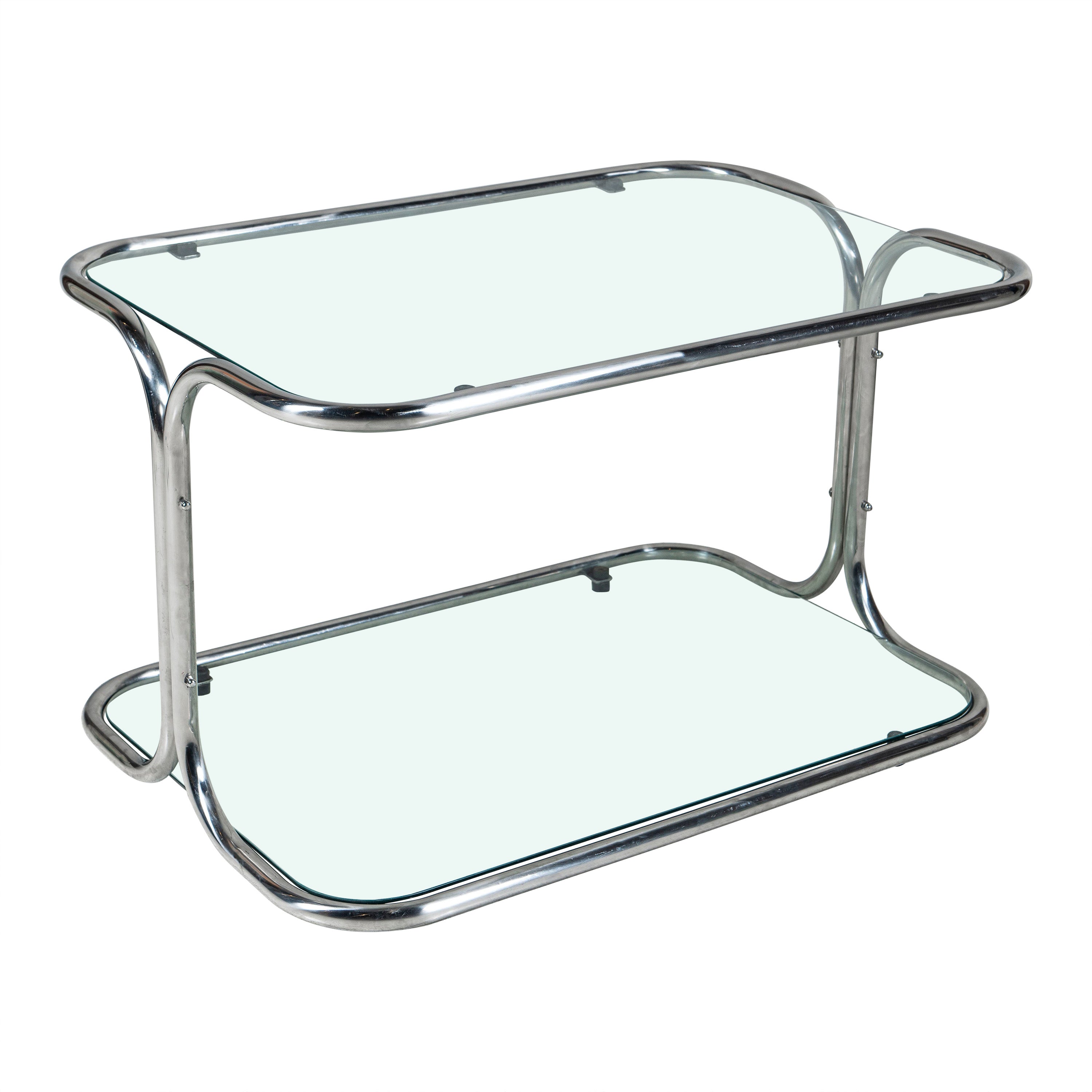 Chrome and Glass Low Table Designed by Reinaldo Leiro and Arnoldo Gaite, 1970
