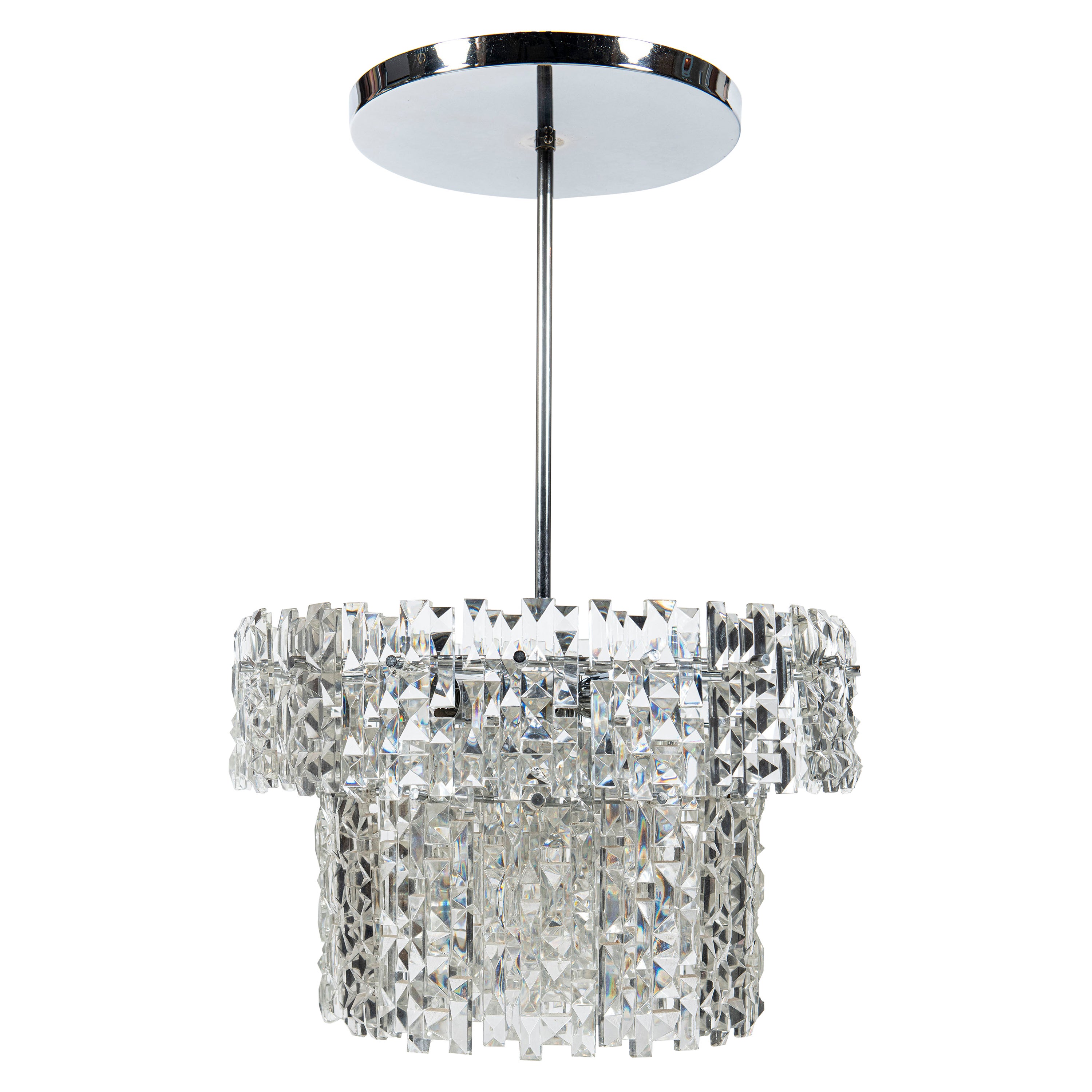 Chrome Metal and Crystal Glass Chandelier, Austria, circa 1960 For Sale