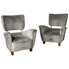 Pair of Italian Mid-Century Modern Hi-Back / Wingback Arm / Lounge Chairs, 1950s