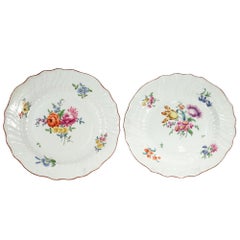 Pair Antique 18C Meissen Porcelain Neuozier Marcolini Period Plates with Flowers