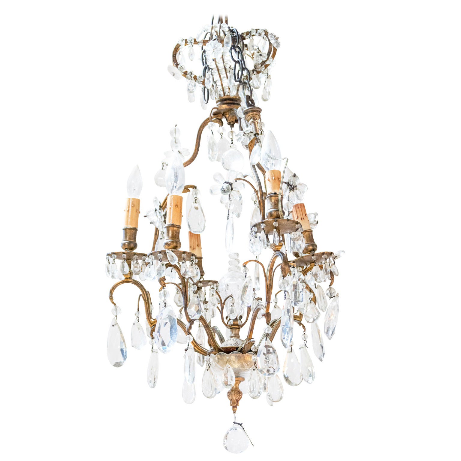 Bronze and Crystal French Fixture For Sale