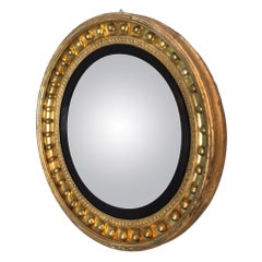Large Regency Gilt Convex Mirror with Original Mercury Plate