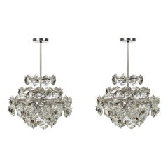 Pair of Chrome Metal and Crystal Glass Chandeliers by Bakalowits & Söhne, 1960