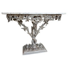 Antique 19th Century Fantasy Furniture Carved Arboreal Console Table with Carrara Top