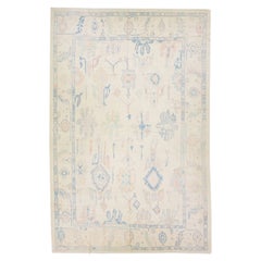 Sobredimensionada Alfombra Turca Oushak de Lana Floral Hecha a Mano con Colores Silenciosos