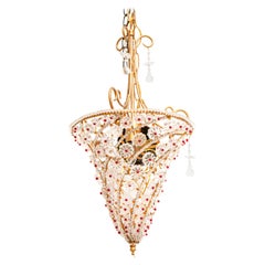 1940s French Cone Shape Chandelier with Beaded Crystals