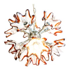 Circa 1960s Murano Chandelier with Tulip Flowers and Amber Edges