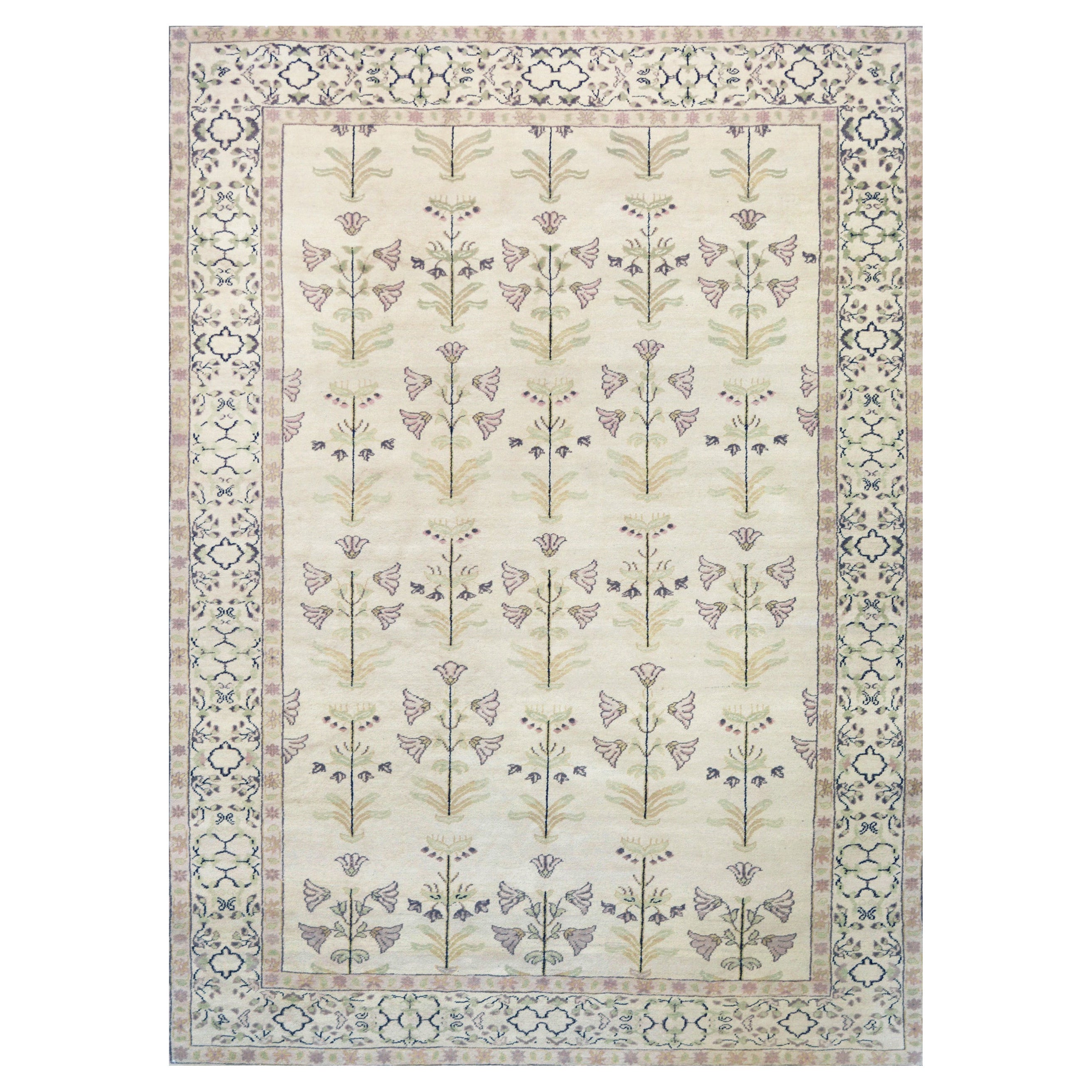 Handwoven Floral Agra-Inspired Design on 100% Natural Wool For Sale