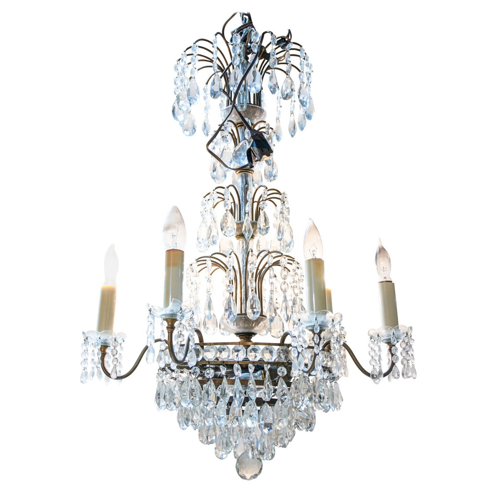 Bronze and Crystal Chandelier For Sale