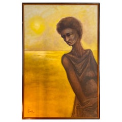 1970s Oil Painting of Woman on Canvas