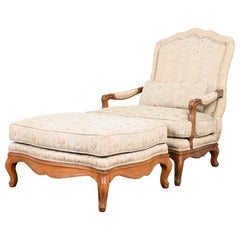 Retro Baker Furniture French Provincial Louis XV Oversized Fauteuil and Ottoman