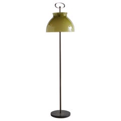 Steel Floor Lamp with Green Glass Shade, Italy, 1970s