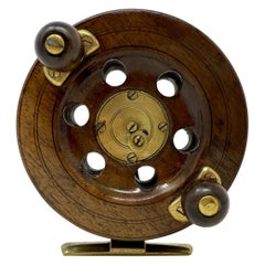 Antique English Walnut Fly Fishing Wheel with Brass Mounts, circa 1890-1900