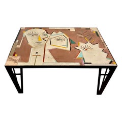 Signed Uli Boege Metal Framed Side or Cocktail Table Mosaic Top