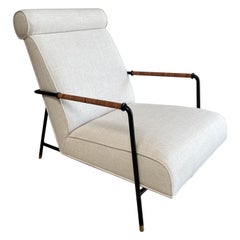 Contemporary Upholstered and Metal Lounge Chair with Leather Rope Arms