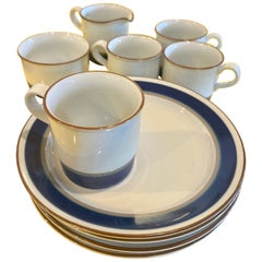 Retro Danish Modern Coffee Set for 4 by Porsgrund Norway Handpainted