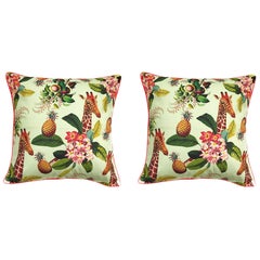 Set of 2 Lime Background W/ Coral Piping, Tropical Images Made in SA