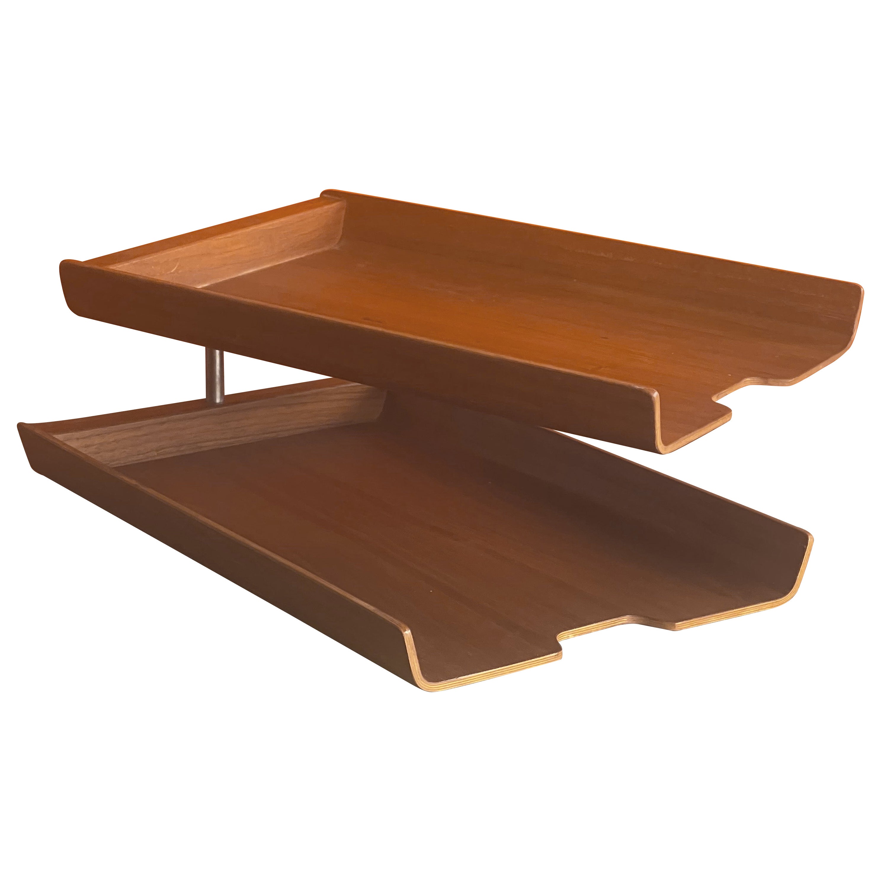 Molded Teak Plywood Double Letter Tray by Martin Aberg for Rainbow of Sweden For Sale