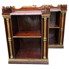 Antique Pair of English Regency Mahogany Bookcase Cabinet Consoles