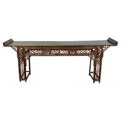 Antique 19th Century Chinese Bamboo-Carved Console Table