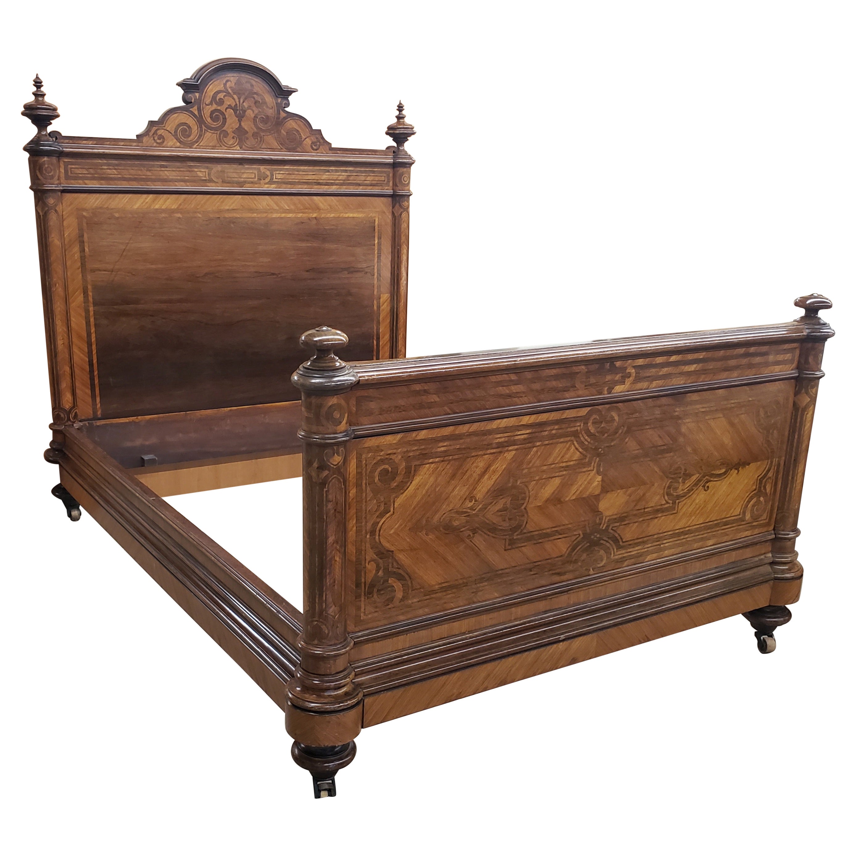 William IV Style Rosewood and Kingwood Marquetry And Parquetry Bedstead, C 1920s For Sale