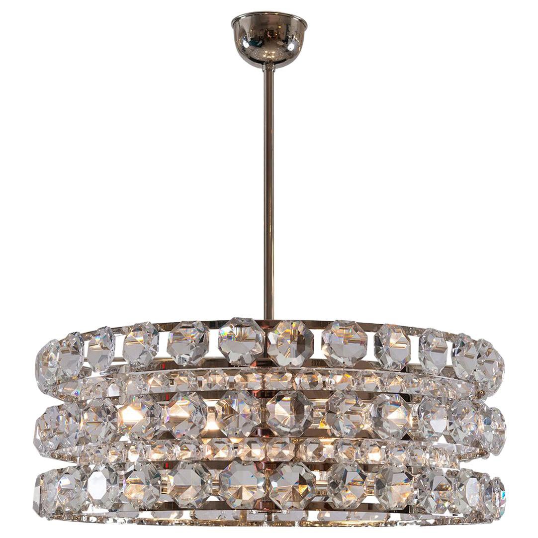 Mid-Century Modern Style Crystal Chandelier, Re Edition For Sale