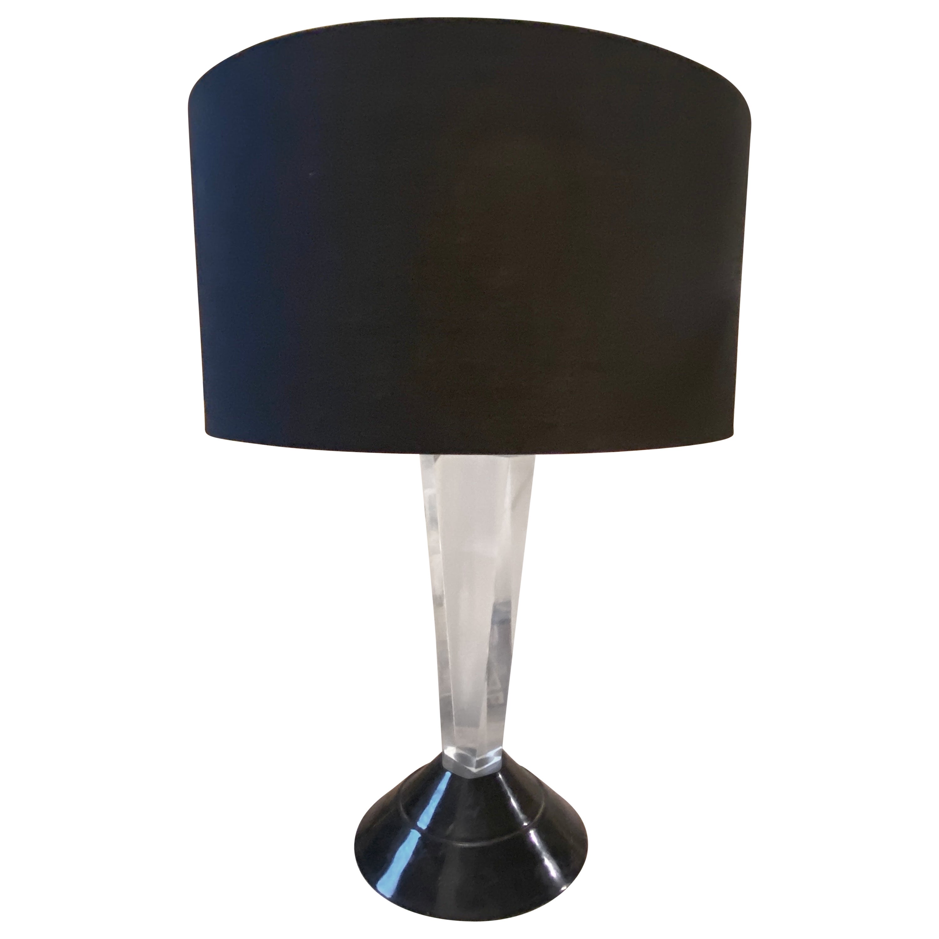 1980s Memphis Milano Style Black and Transparent Lucite Italian Table Lamp For Sale