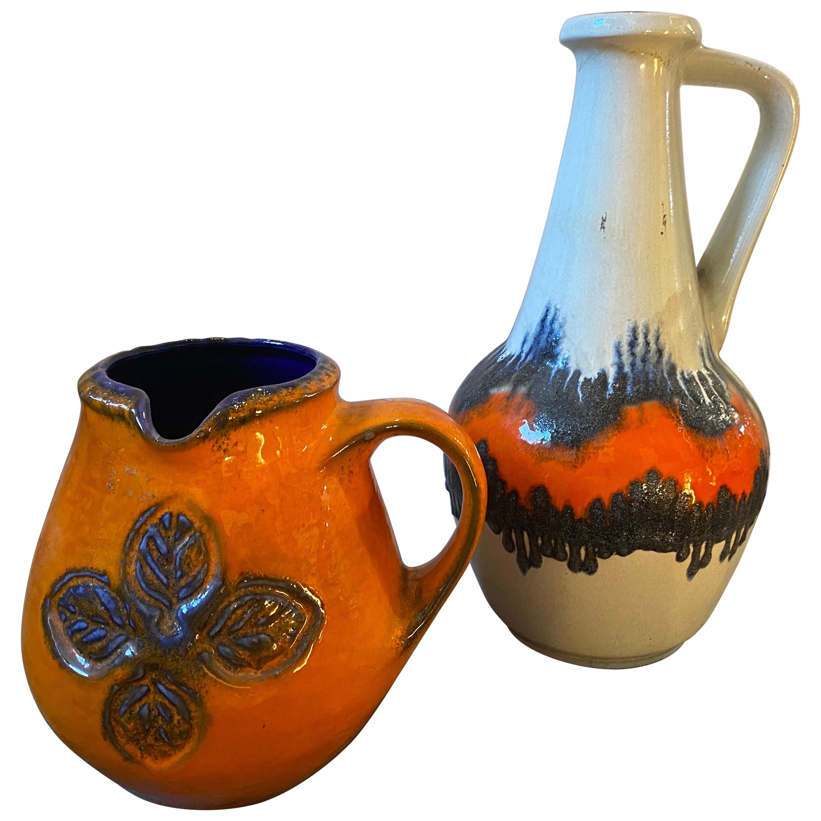 Deutsche Fat Lava-Keramik-Keramik-Krüge aus der Mitte des Jahrhunderts, 1970er Jahre