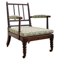 Vintage Faux Rosewood Bobbin Armchair with New Upholstery, England 1870's